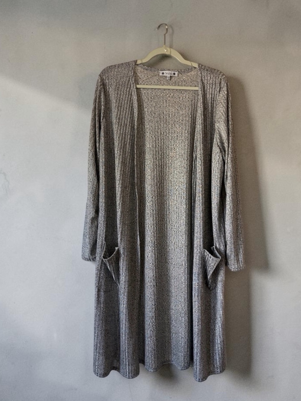 NWOT Wilde Grey Ribbed Longline Cardigan Sweater Duster with Pockets 2X